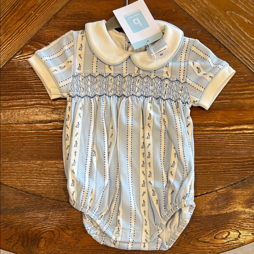 BNWT Bella Bliss Smocked Easter Bubble with Peter Pan Collar